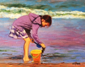 5 Niña cogiendo algas - Serie niños en la playa, óleo sobre lienzo, 22x27