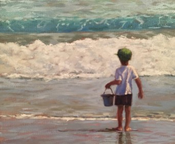 8 Mirando la ola - Serie niños en la playa, óleo sobre lienzo, 22x27 (2)